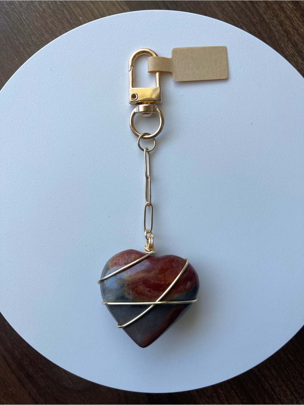 Polychrome Jasper Heart Bag Charm Gold Red Green